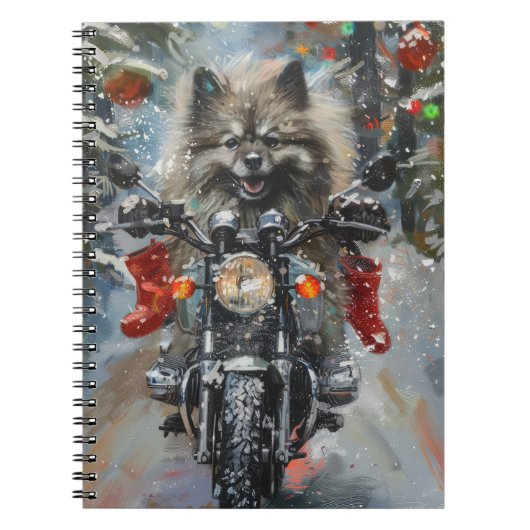 Keeshond Hond Rijden Motorfiets Kerstmis Notitieboek (Voorkant)