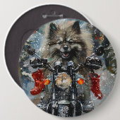 Keeshond Hond Rijden Motorfiets Kerstmis Ronde Button 6,0 Cm (Voorkant /achterkant)