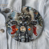 Keeshond Hond Rijden Motorfiets Kerstmis Ronde Button 6,0 Cm (In situ)