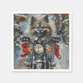 Keeshond Hond Rijden Motorfiets Kerstmis Servet (Voorkant)
