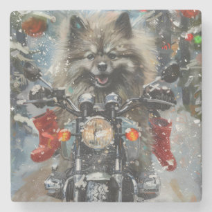 Keeshond Hond Rijden Motorfiets Kerstmis Stenen Onderzetter