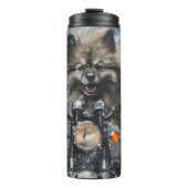 Keeshond Hond Rijden Motorfiets Kerstmis Thermosbeker (Voorkant)