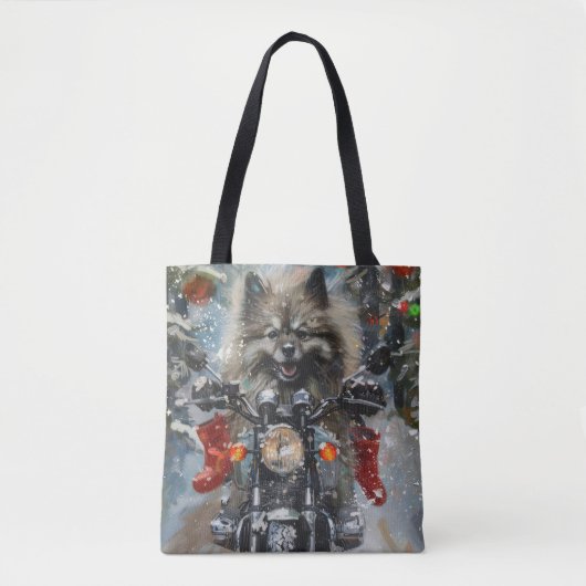 Keeshond Hond Rijden Motorfiets Kerstmis Tote Bag (Voorkant)