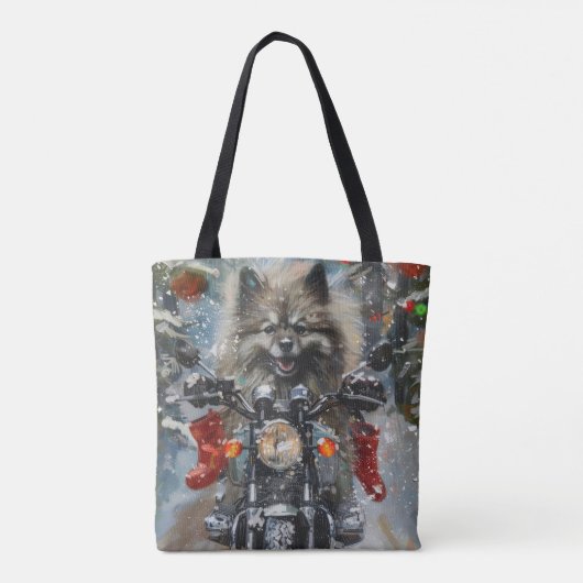 Keeshond Hond Rijden Motorfiets Kerstmis Tote Bag (Achterkant)