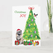 Keeshond Hond, Vogel en Kerstboom Feestdagen Kaart (Voorkant)