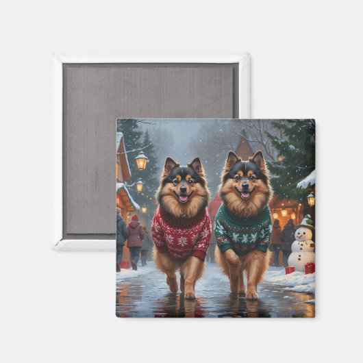Keeshond Honden Kerst Sneeuw Vakantie Magneet (Voorkant / Achterkant)