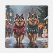Keeshond Honden Kerst Sneeuw Vakantie Magneet (Voorkant)