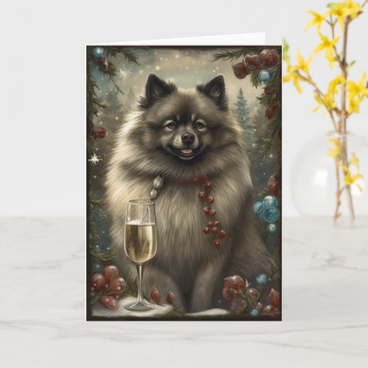 Keeshond Honden Nieuwjaar Kaart (Gele Bloem)