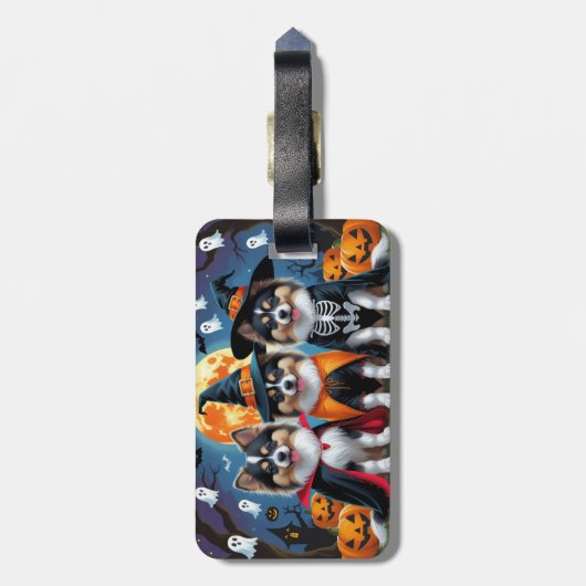 Keeshond Honden Pompoen Halloween Grappig Bagagelabel (Achterkant verticaal)