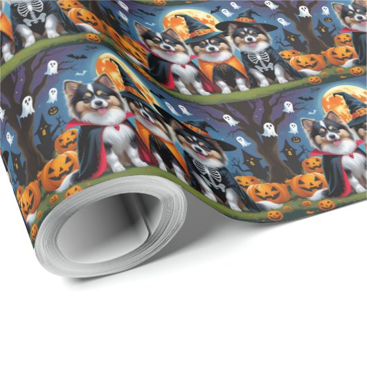 Keeshond Honden Pompoen Halloween Grappig Cadeaupapier (Rol Hoek)