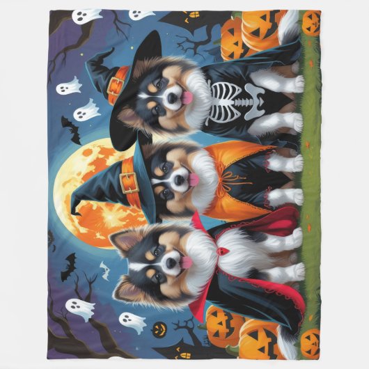 Keeshond Honden Pompoen Halloween Grappig Fleece Deken (Voorkant)