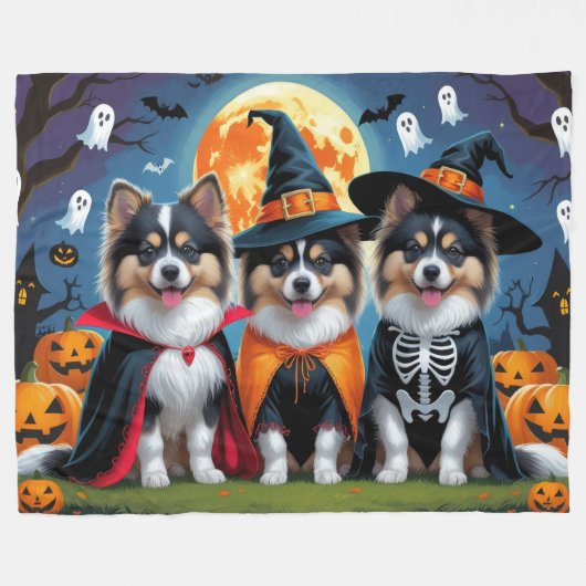 Keeshond Honden Pompoen Halloween Grappig Fleece Deken (Voorkant (Horizontaal))