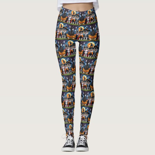 Keeshond Honden Pompoen Halloween Grappig Leggings (Voorkant)