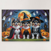 Keeshond Honden Pompoen Halloween Grappig Legpuzzel (Horizontaal)