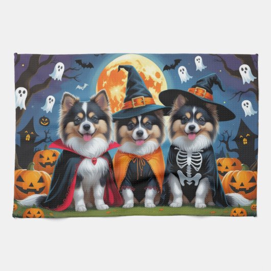 Keeshond Honden Pompoen Halloween Grappig Theedoek (Horizontaal)