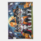 Keeshond Honden Pompoen Halloween Grappig Theedoek (Verticaal)