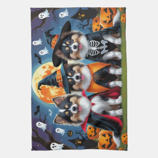 Keeshond Honden Pompoen Halloween Grappig Theedoek (Verticaal)