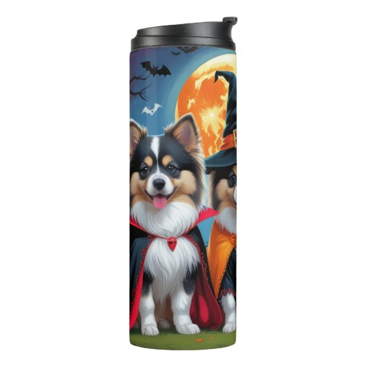 Keeshond Honden Pompoen Halloween Grappig Thermosbeker (Gedraaid links)