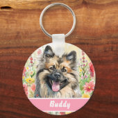 Keeshond hondenpenning – Aangepaste informatie Sleutelhanger (Voorkant)
