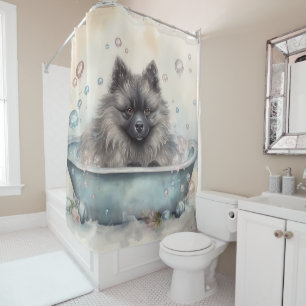 Keeshond In Badkuip Aquarel Honden Kunst Douchegordijn