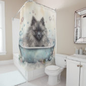 Keeshond in badkuip Waterverf hondenkunst Douchegordijn (In situ)