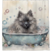 Keeshond in badkuip Waterverf hondenkunst Douchegordijn (Voorkant)