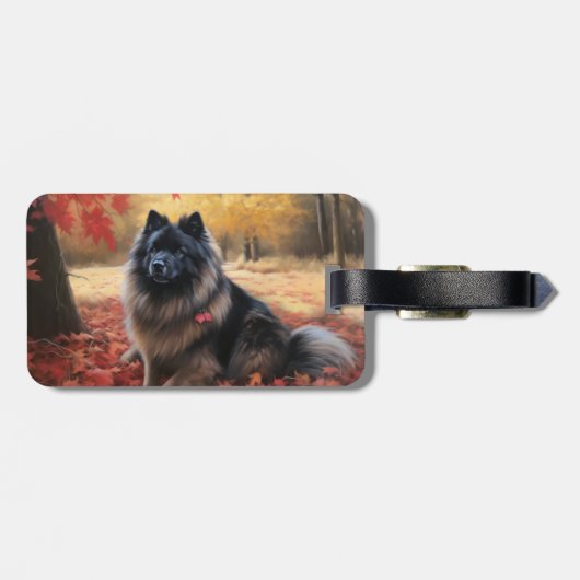 Keeshond in Herfst laat Herfst inspireren Bagagelabel (Achterkant horizontaal)