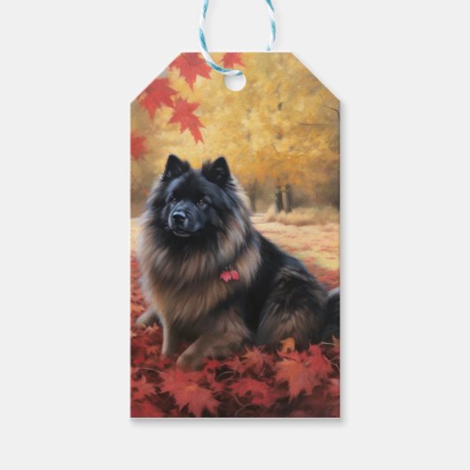 Keeshond in Herfst laat Herfst inspireren Cadeaulabel (Voorkant)