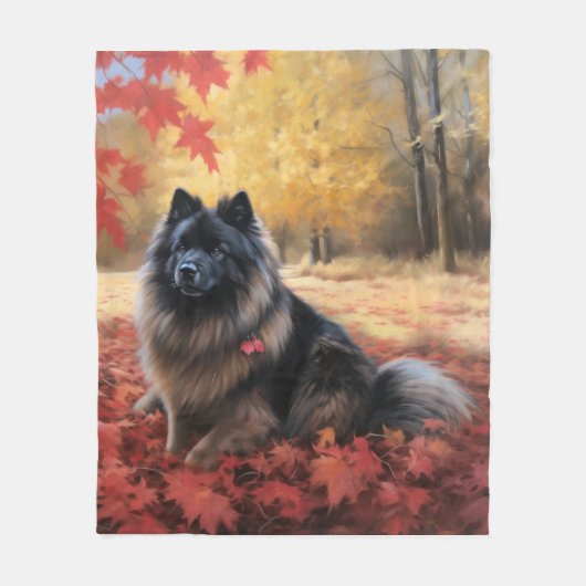Keeshond in Herfst laat Herfst inspireren Fleece Deken (Voorkant)