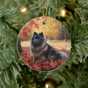 Keeshond in Herfst laat Herfst inspireren Keramisch Ornament