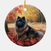 Keeshond in Herfst laat Herfst inspireren Keramisch Ornament (Achterkant)