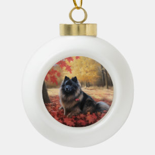 Keeshond in Herfst laat Herfst inspireren Keramische Bal Ornament