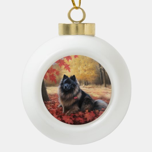 Keeshond in Herfst laat Herfst inspireren Keramische Bal Ornament (Voorkant)