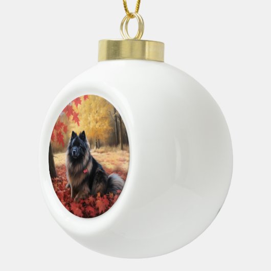 Keeshond in Herfst laat Herfst inspireren Keramische Bal Ornament (Rechts)