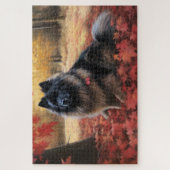 Keeshond in Herfst laat Herfst inspireren Legpuzzel (Verticaal)