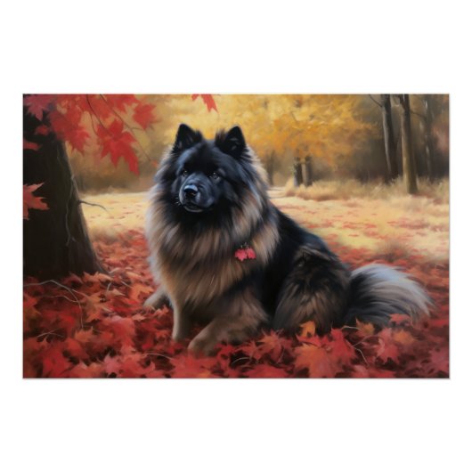 Keeshond in Herfst laat Herfst inspireren Perfect Poster (Voorkant)