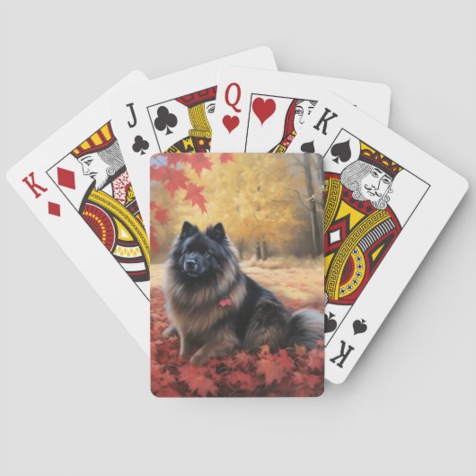 Keeshond in Herfst laat Herfst inspireren Pokerkaarten (Achterkant)
