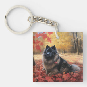 Keeshond in Herfst laat Herfst inspireren Sleutelhanger