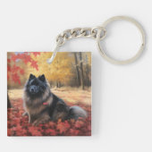 Keeshond in Herfst laat Herfst inspireren Sleutelhanger (Achterkant)