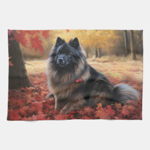 Keeshond in Herfst laat Herfst inspireren Theedoek