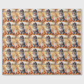 Keeshond in herfstbladeren Thanksgiving Kunst Cadeaupapier (Vlak)