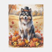 Keeshond in herfstbladeren Thanksgiving Kunst Fleece Deken (Voorkant)