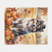 Keeshond in herfstbladeren Thanksgiving Kunst Fleece Deken (Voorkant (Horizontaal))