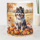 Keeshond in herfstbladeren Thanksgiving Kunst Kaart (Voorkant)