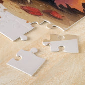 Keeshond in herfstbladeren Thanksgiving Kunst Legpuzzel (Zijkant)