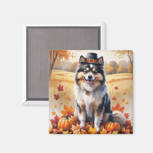 Keeshond in herfstbladeren Thanksgiving Kunst Magneet (Voorkant / Achterkant)