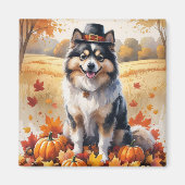 Keeshond in herfstbladeren Thanksgiving Kunst Magneet (Voorkant)