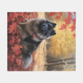 Keeshond in herfstbladeren val inspireert fleece deken (Voorkant (Horizontaal))