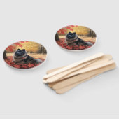 Keeshond in herfstbladeren valt inspireren  handwaaier (Niet-gemonteerd)