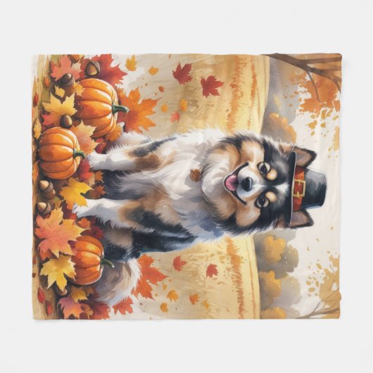 Keeshond in het najaar verlaat Thanksgiving kunst Fleece Deken (Voorkant (Horizontaal))